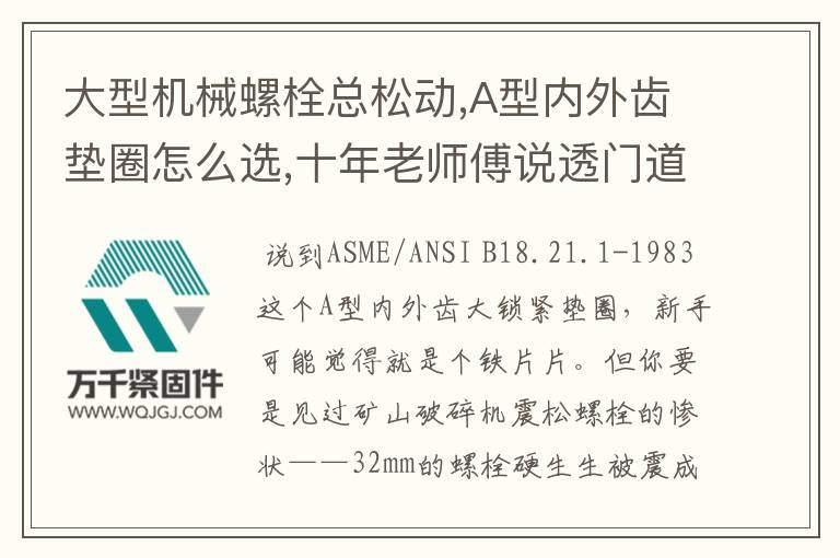 大型機械螺栓總松動,A型內外齒墊圈怎么選,十年老師傅說透門道