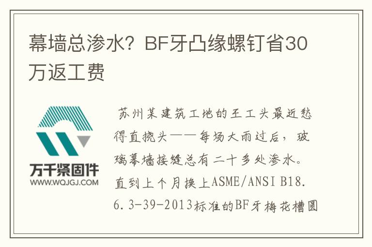幕墻總滲水？BF牙凸緣螺釘省30萬返工費(fèi)
