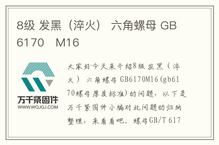 8級 發黑（淬火） 六角螺母 GB6170	M16